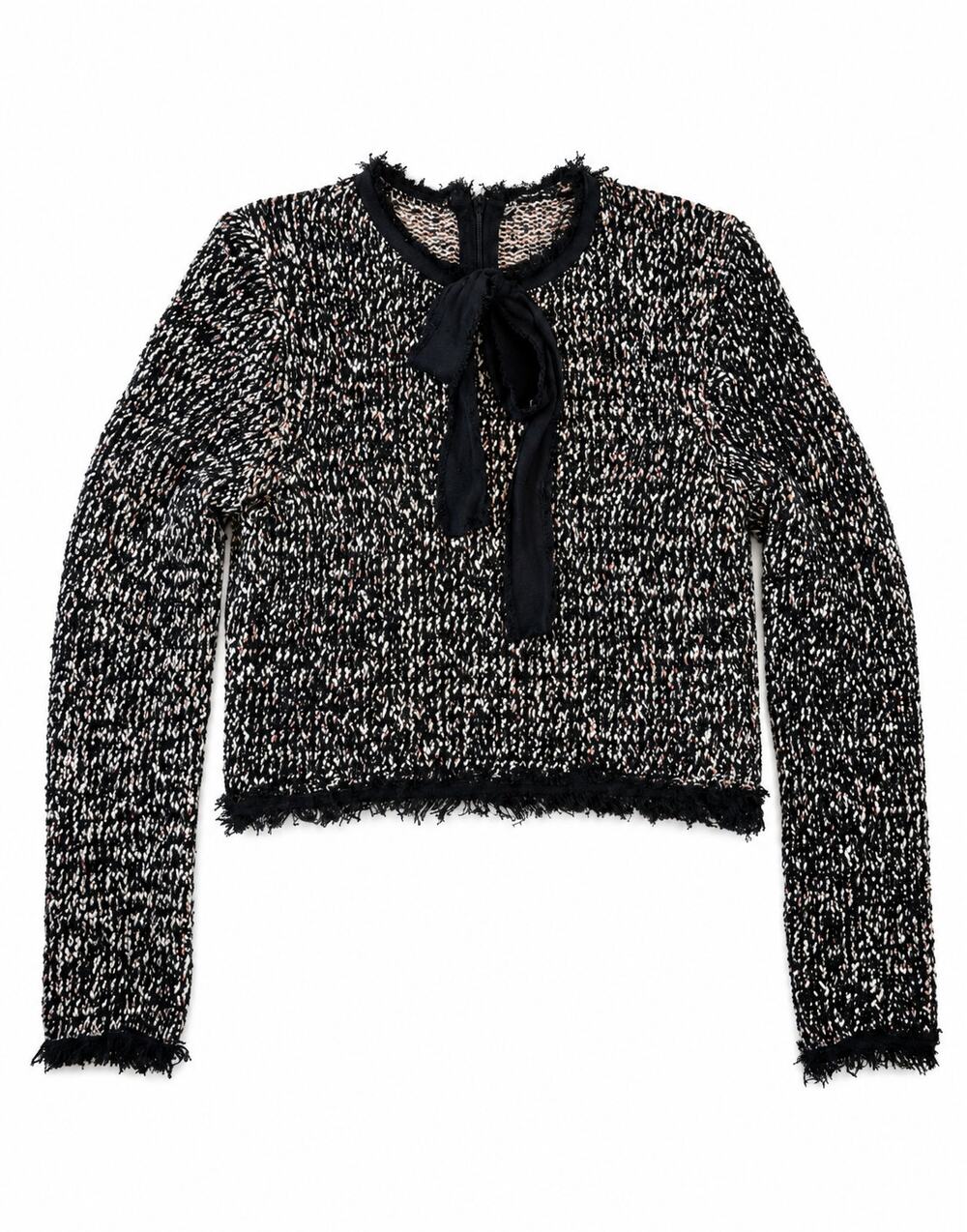 Zara Knit Boucle Bow Neck Cropped Sweater M Coquette Twee Parisian